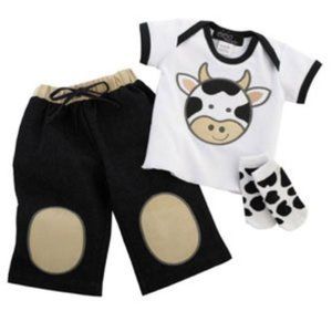 Cow Applique Three Piece Play Set  0-6 Months